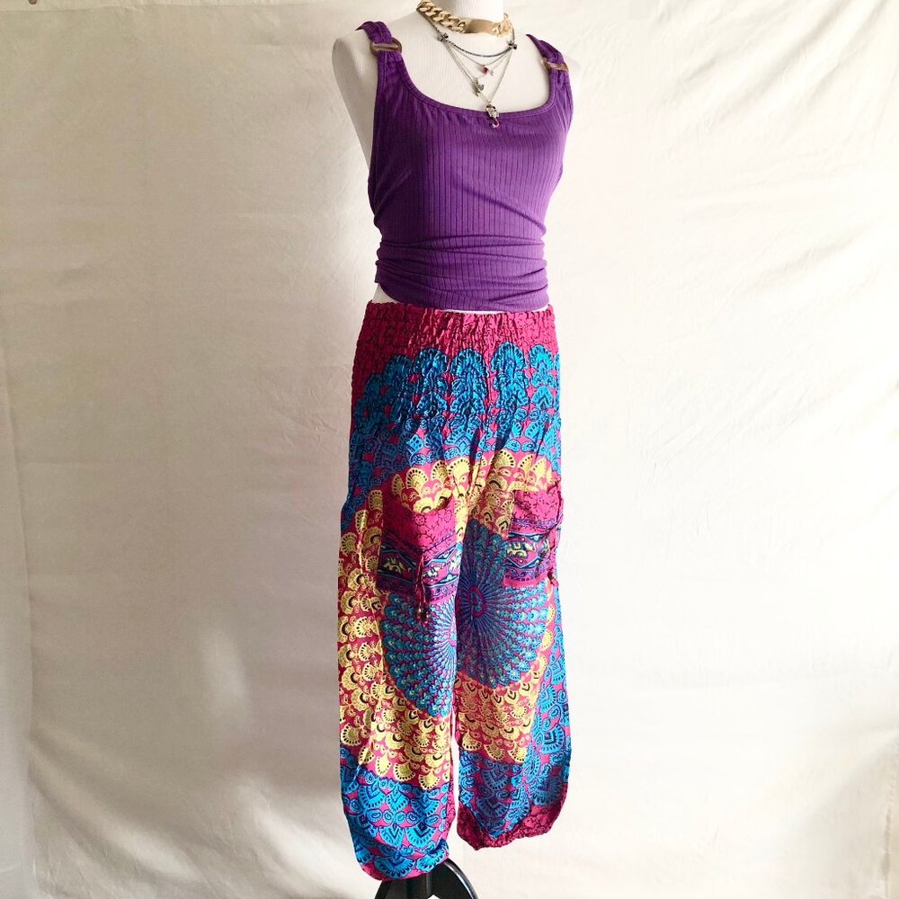 Low Rise Harem Pants Rangoli Print Pink - Picture 4 of 8